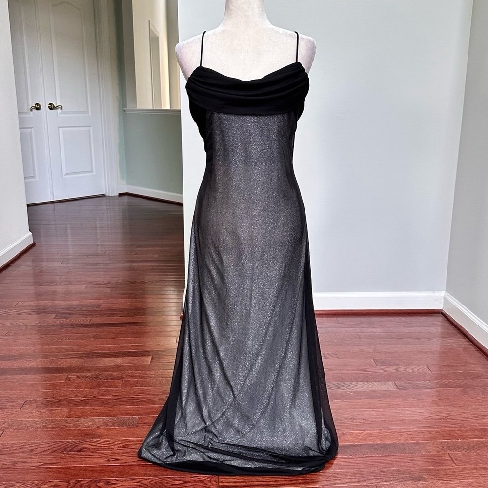 Vintage Blondie Nites Sparkly Glitter Black Grey Sheer Overlay Gown Dress 13/14
